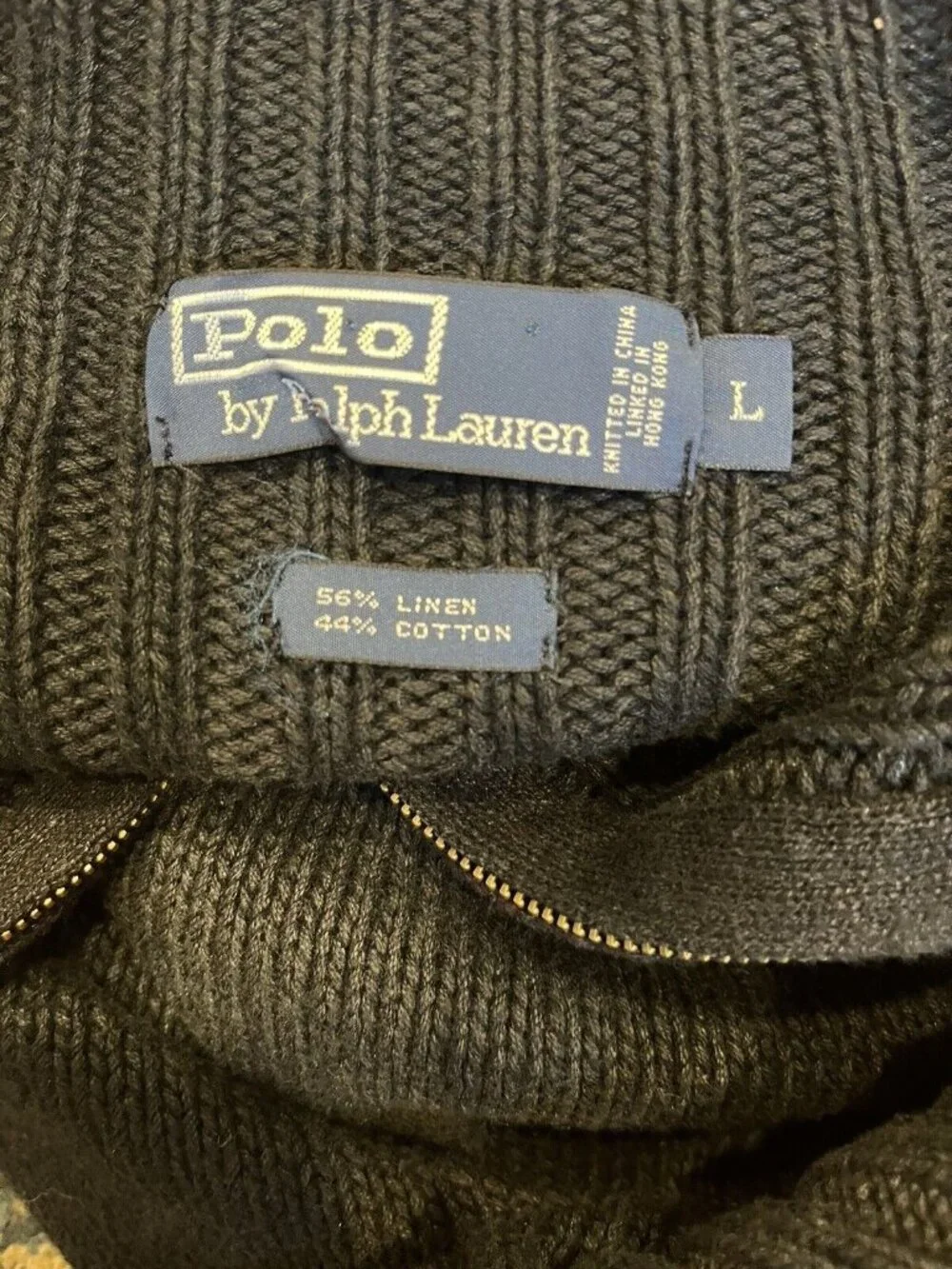 Polo Ralph Lauren navy blue cotton/linen blend 1/4 zip pullover  men’s L preppy